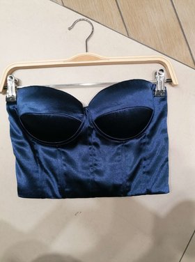 Love Satin Corset Top / Navy