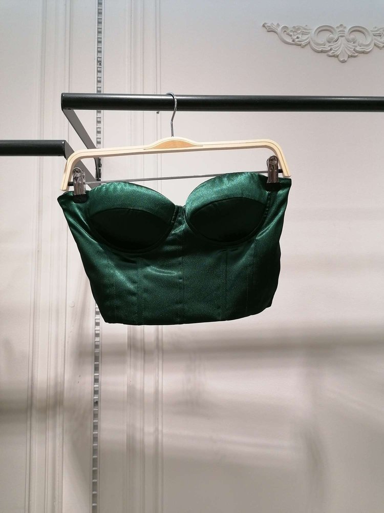 Love Satin Corset Top / Green