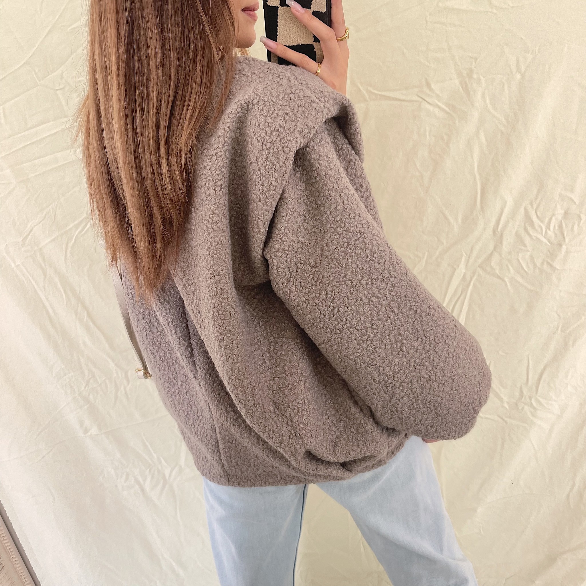 Simi Oversized Teddy Jacket Grey Hello My Love