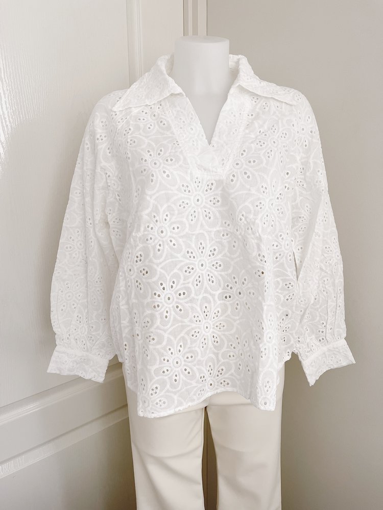 Minji Oversized Embroidered Blouse / White