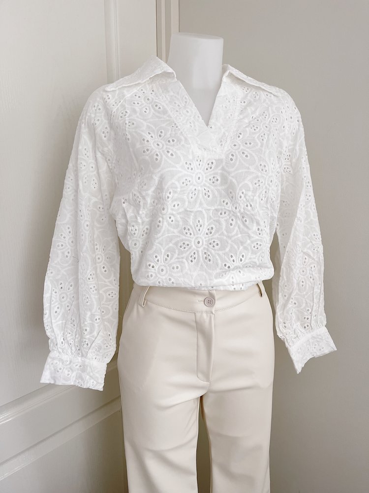 Minji Oversized Embroidered Blouse / White