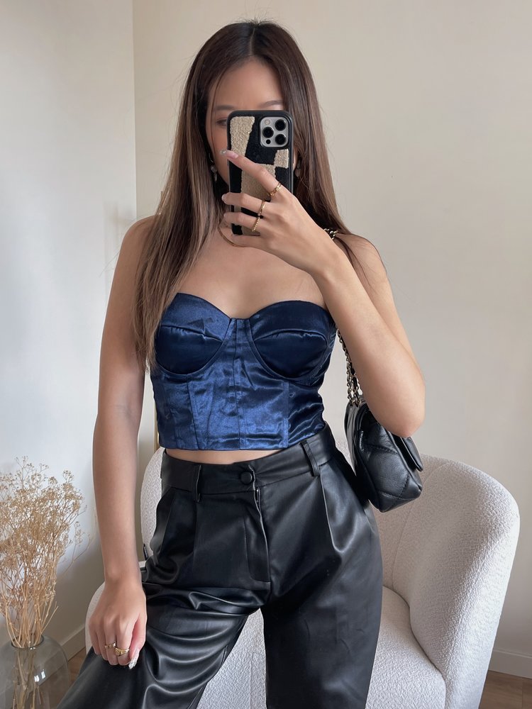 Love Satin Corset Top / Navy