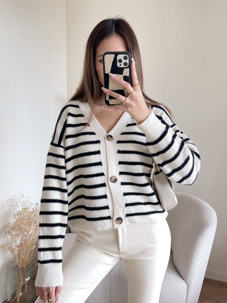 Nana Striped Cardigan / Black