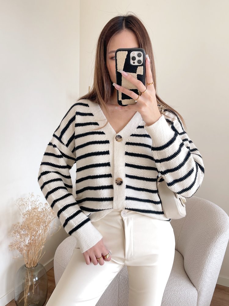 Nana Striped Cardigan / Black