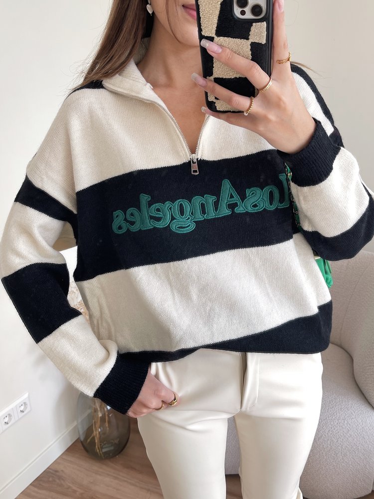 Los Angeles Zip Sweater / Black & Ecru