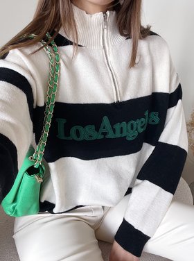 Los Angeles Zip Sweater / Black & Ecru