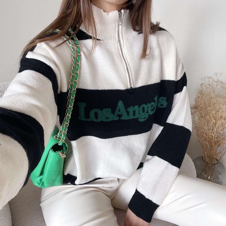 Los Angeles Zip Sweater / Black & Ecru