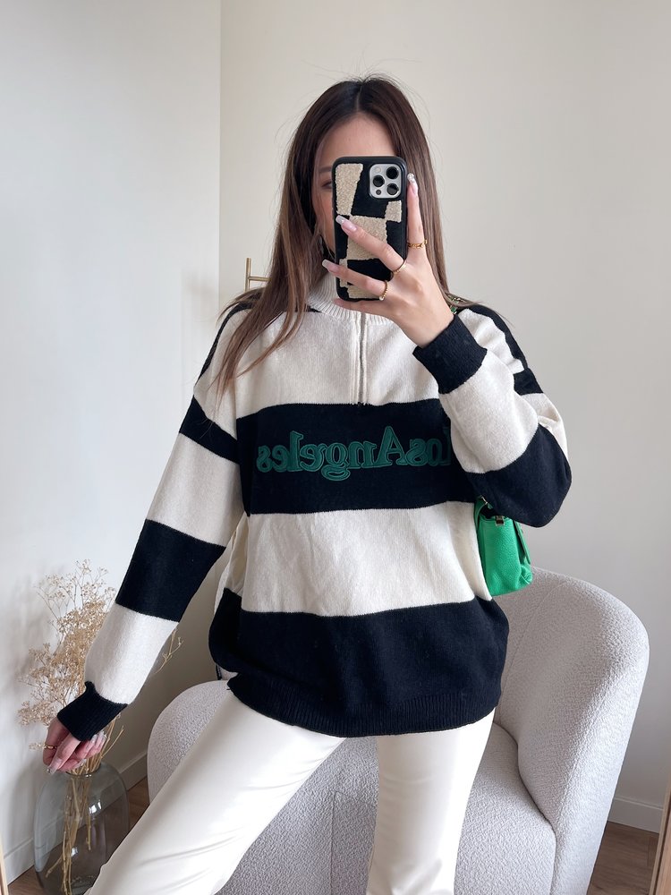 Los Angeles Zip Sweater / Black & Ecru
