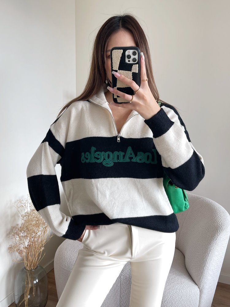 Los Angeles Zip Sweater / Black & Ecru