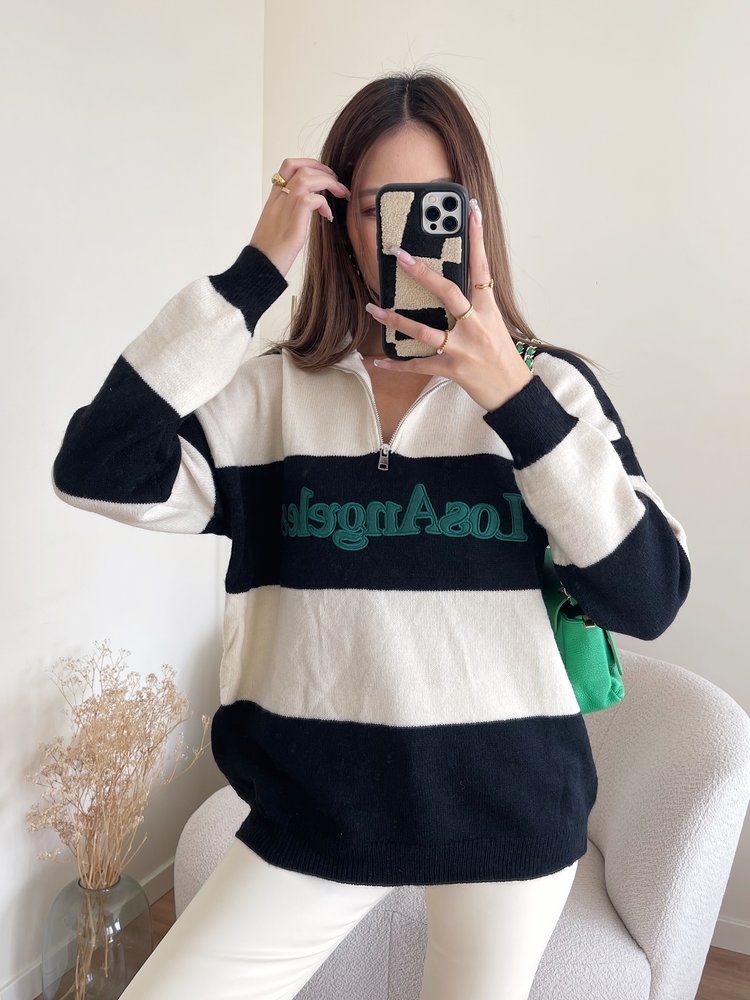 Los Angeles Zip Sweater / Black & Ecru