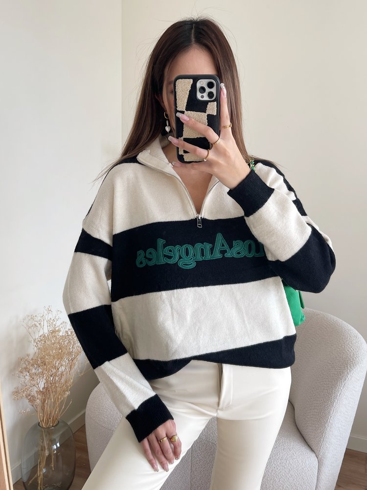 Los Angeles Zip Sweater / Black & Ecru
