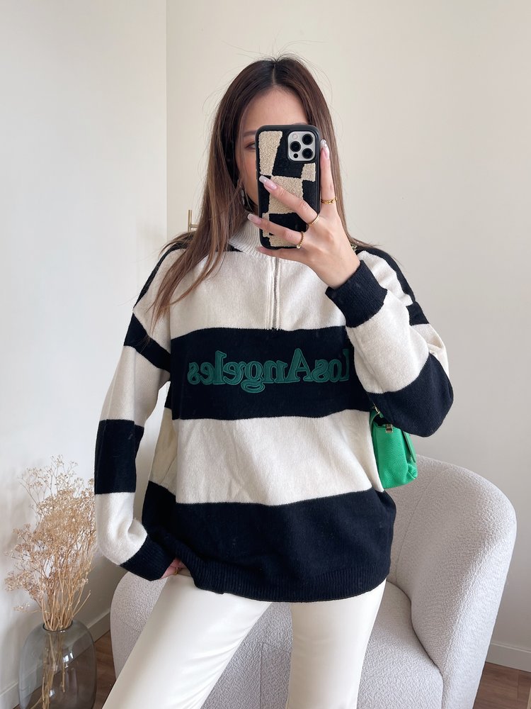 Los Angeles Zip Sweater / Black & Ecru