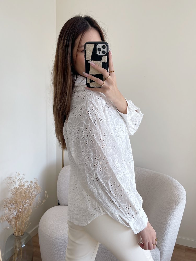 Minji Oversized Embroidered Blouse / White