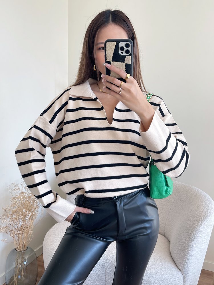 Tsuna Striped Sweater / Beige & Black