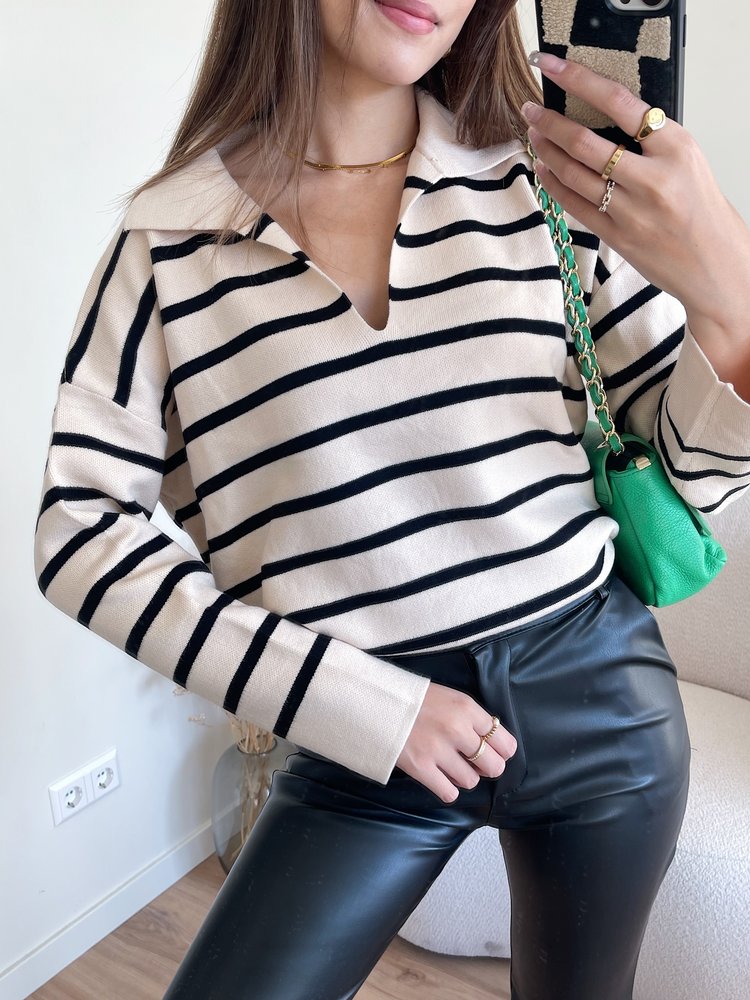 Tsuna Striped Sweater / Beige & Black