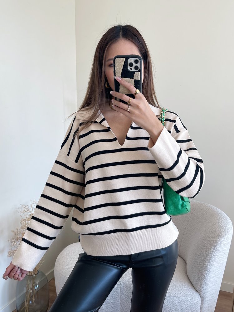 Tsuna Striped Sweater / Beige & Black
