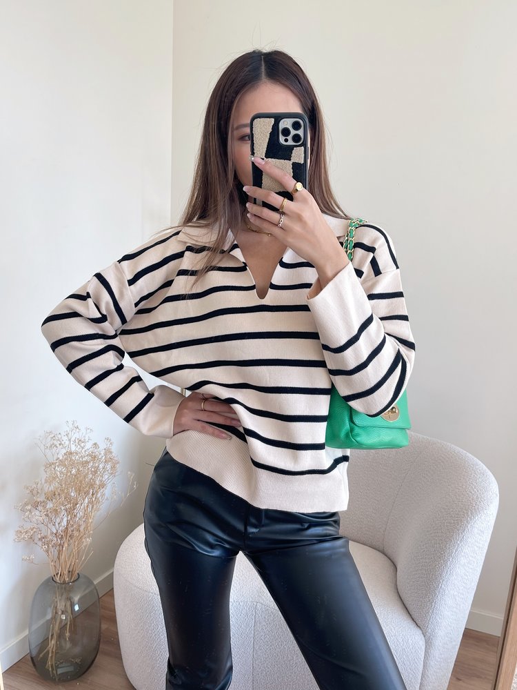 Tsuna Striped Sweater / Beige & Black