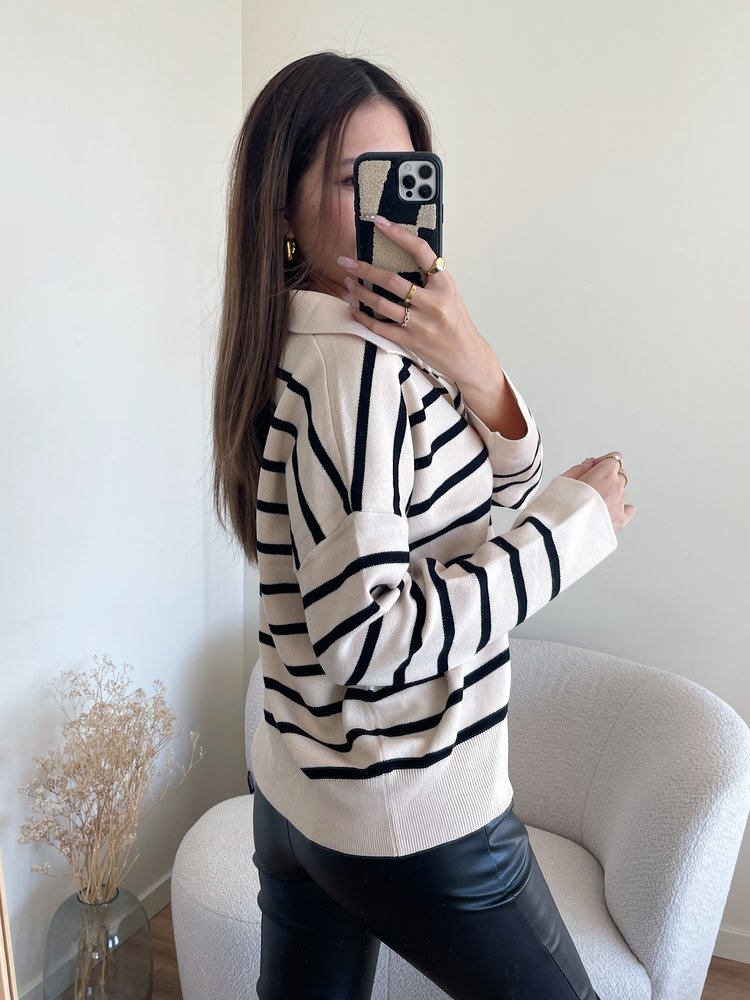 Tsuna Striped Sweater / Beige & Black