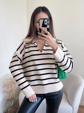 Tsuna Striped Sweater / Beige & Black
