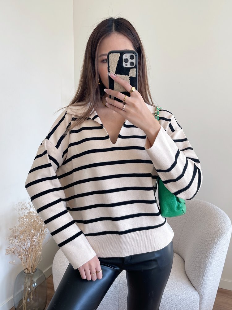 Tsuna Striped Sweater / Beige & Black