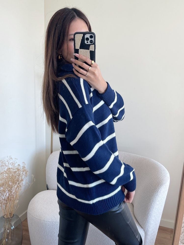 Minni Striped Zip Sweater / Navy