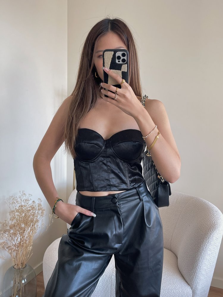 Love Satin Corset Top / Black
