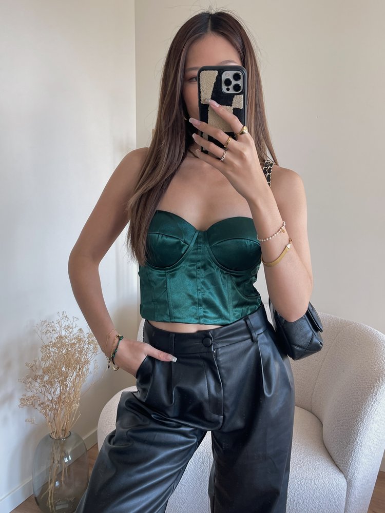 Love Satin Corset Top / Green