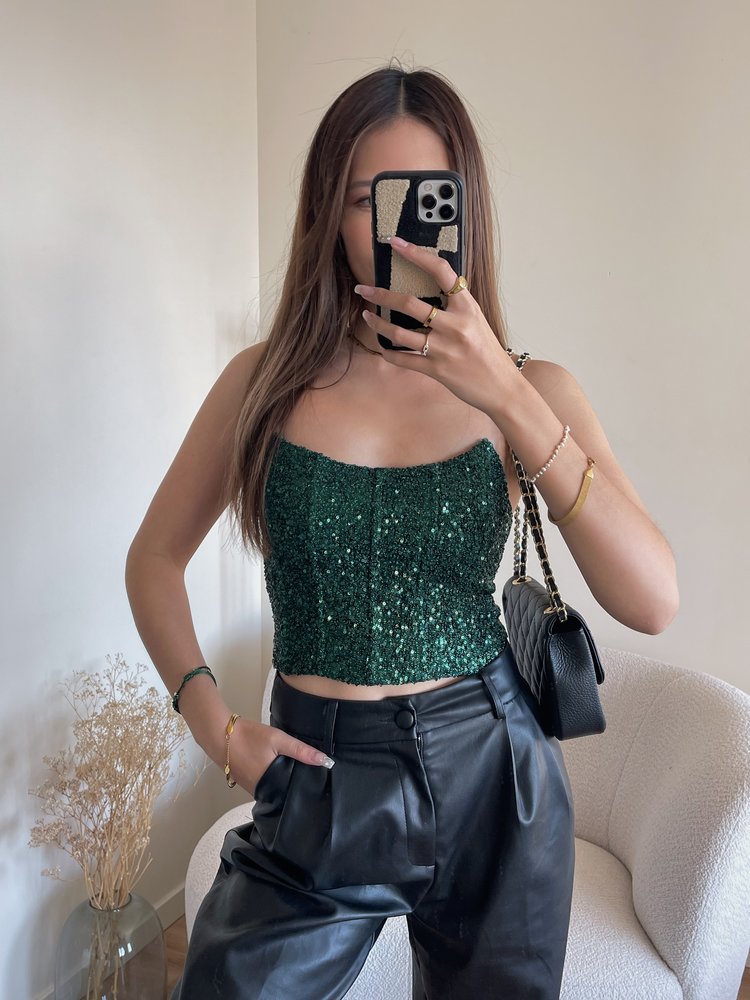 Malin Sequin Corset Top / Green