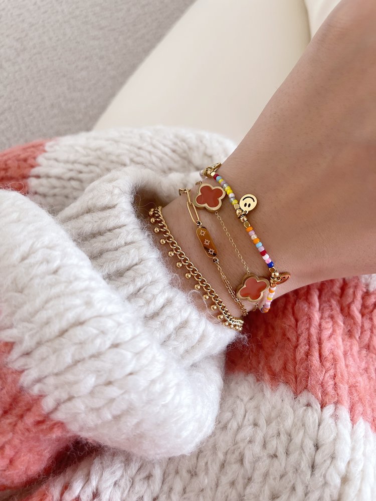 Gold Lucky Clover Bracelet / Orange