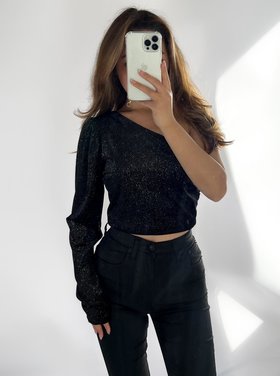 Chandra Glitter Crop Top / Black