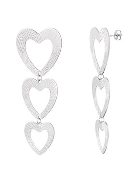 Silver Bold Triple Hearts Textured Earrings