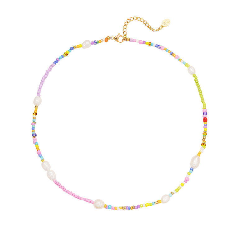 Pastel Beads & Pearls Necklace  / Multi