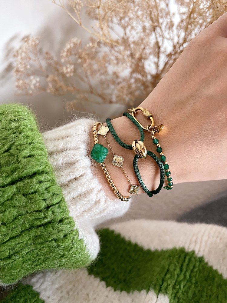 Gold Clover Beads Bracelet / Green