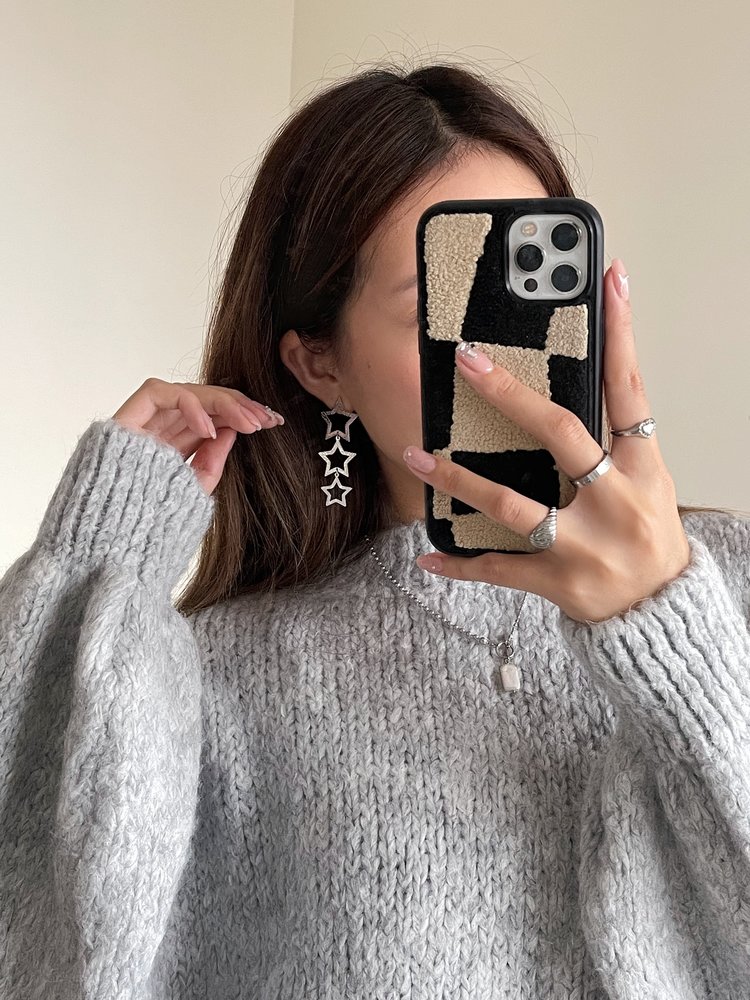 Silver Bold Triple Stars Textured Earrings