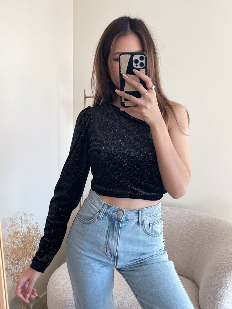 Chandra Glitter Crop Top / Black