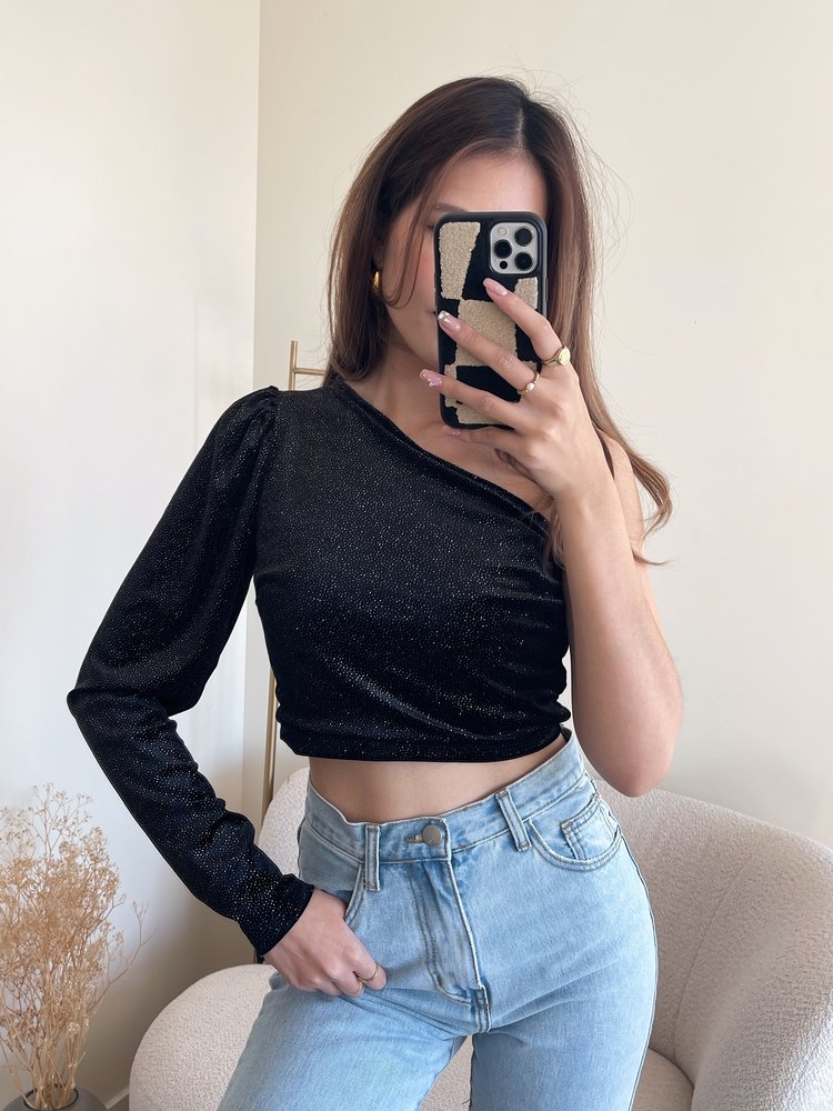 Chandra Glitter Crop Top / Black