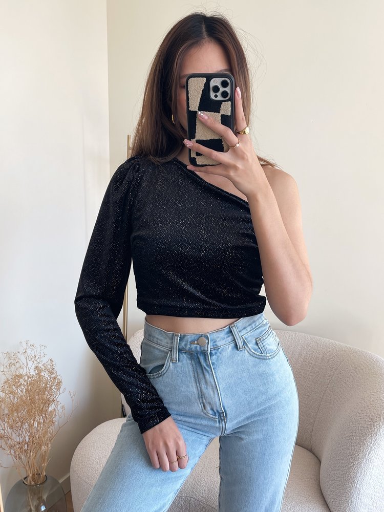 Chandra Glitter Crop Top / Black