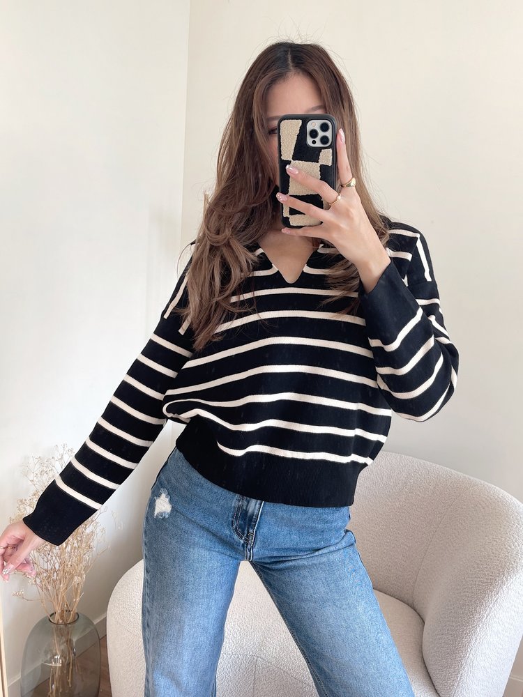 Tsuna Striped Sweater / Black & Beige