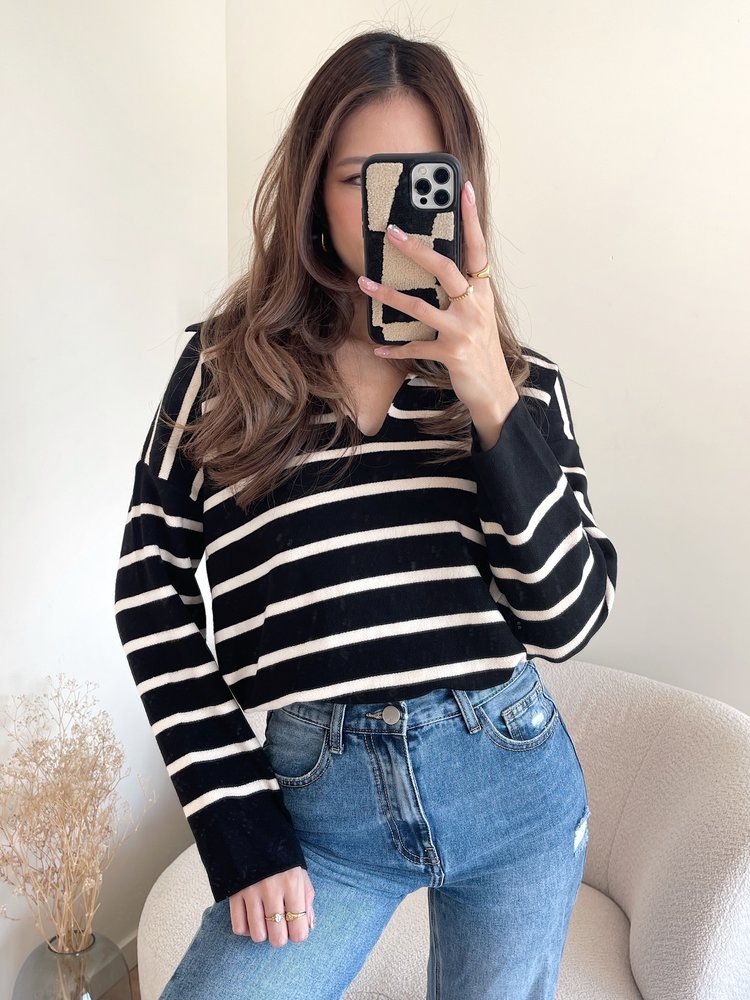 Tsuna Striped Sweater / Black & Beige