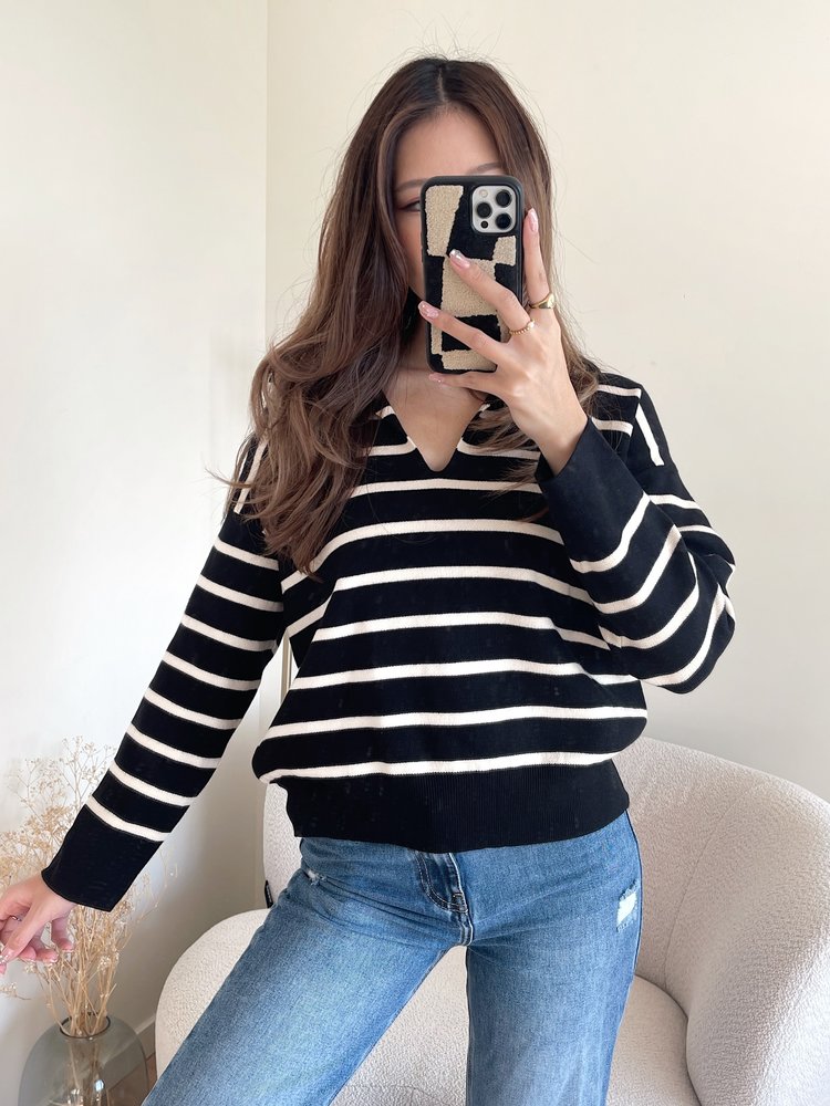 Tsuna Striped Sweater / Black & Beige