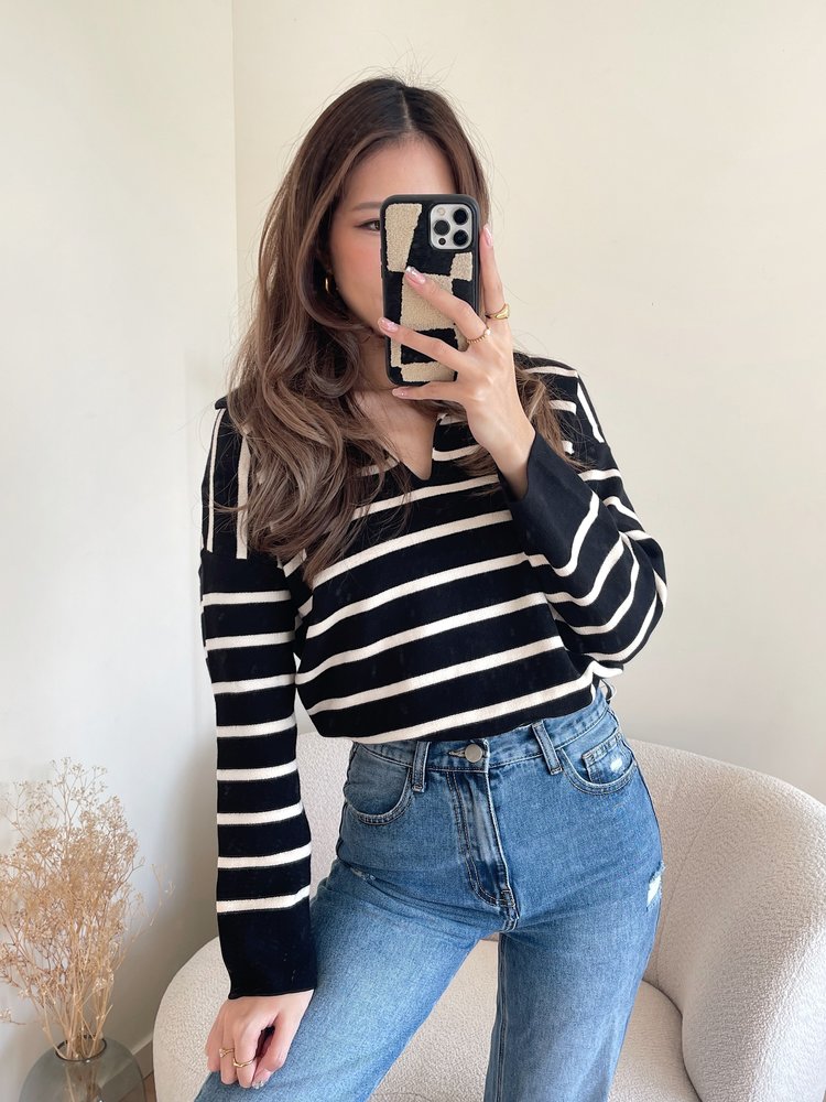 Tsuna Striped Sweater / Black & Beige