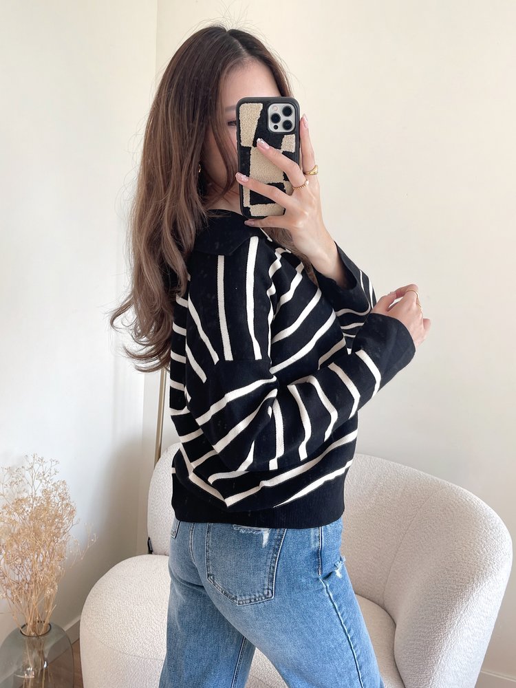 Tsuna Striped Sweater / Black & Beige