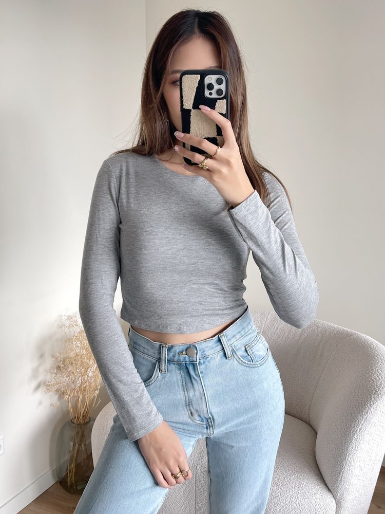 Shae Basic Long Sleeve Top / Grey