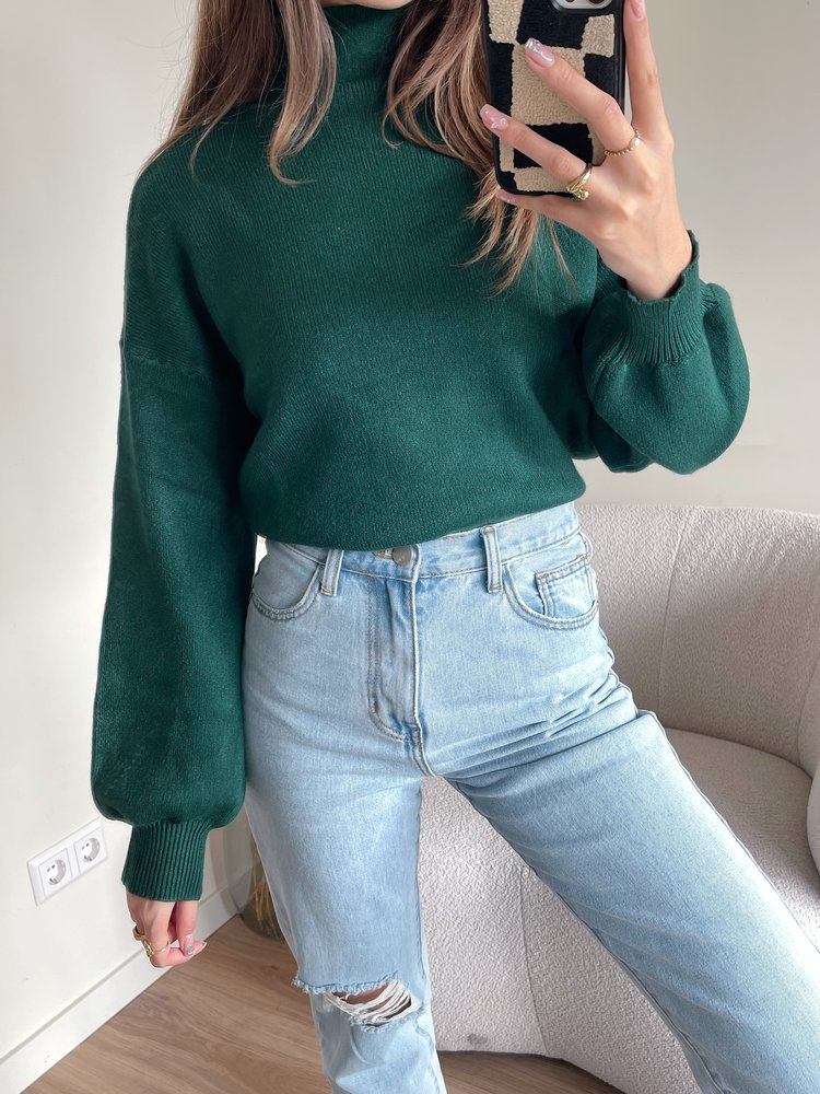 Lara Puff Sleeve Sweater / Dark Green