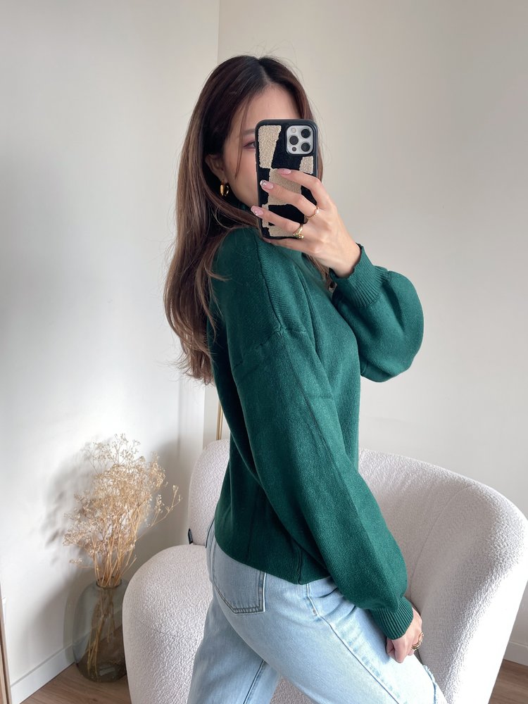 Lara Puff Sleeve Sweater / Dark Green