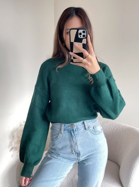 Lara Puff Sleeve Sweater / Dark Green