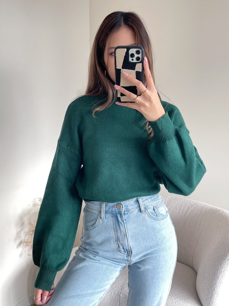 Lara Puff Sleeve Sweater / Dark Green