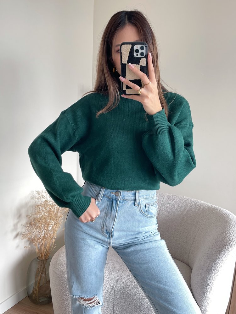 Lara Puff Sleeve Sweater / Dark Green