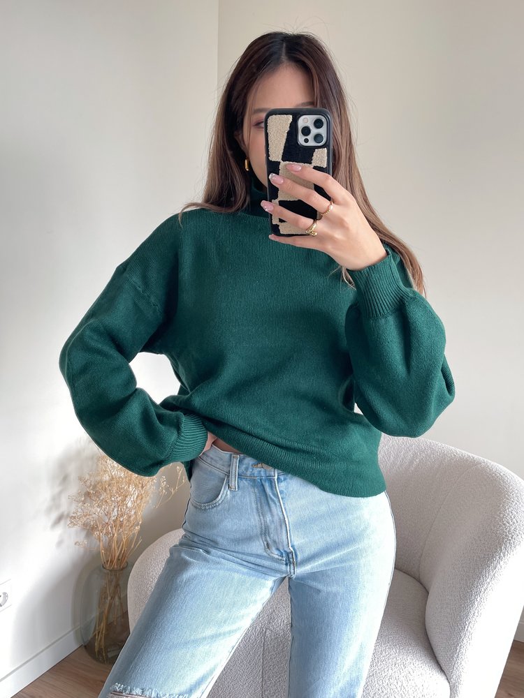 Lara Puff Sleeve Sweater / Dark Green