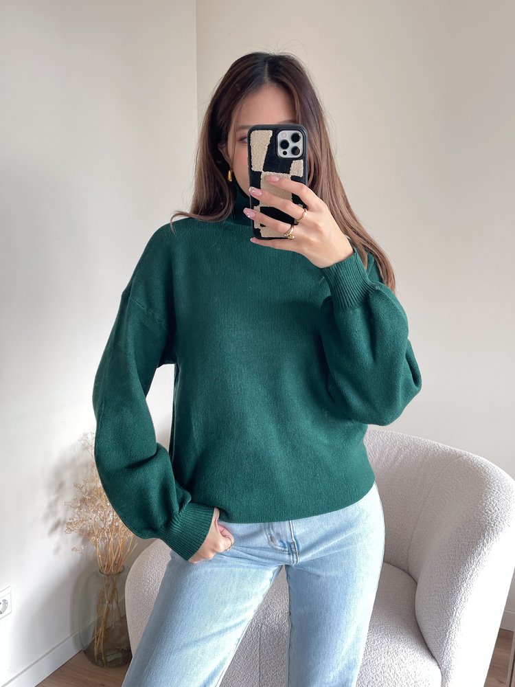 Lara Puff Sleeve Sweater / Dark Green